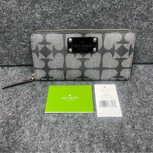 NWT Kate Spade Neda Black Pebbled Ace of Spades Zip Around Wallet